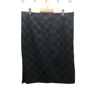 Argyle plaid green & blue pencil knee length skirt